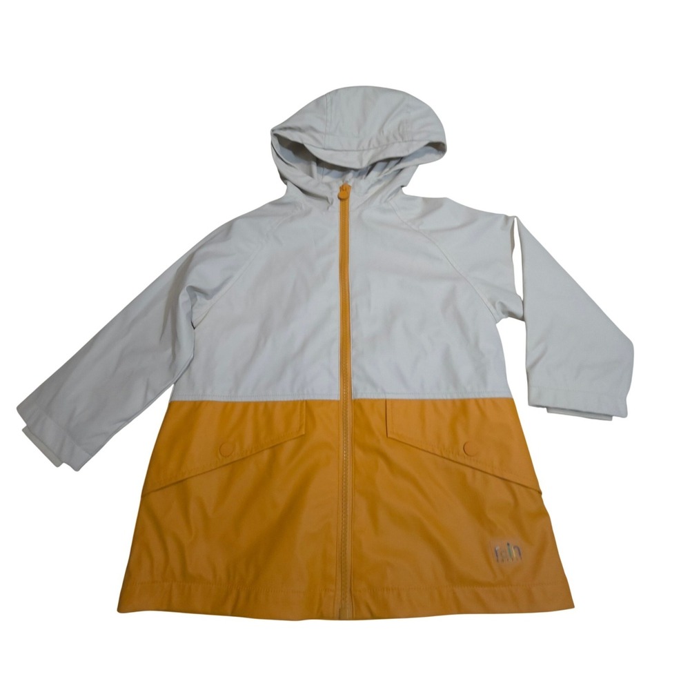 Zara Kids Rain Jacket‎ Hooded Colorblock Yellow Cream Size 3-4 Years NWOT